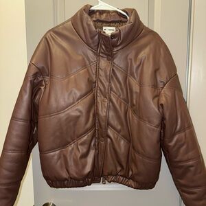 Ci Sono Chocolate Brown high-neck padded Puffer Jacket